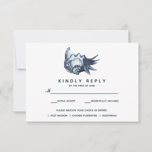 The Blue Seashell | Wedding RSVP with meal choise (Front)