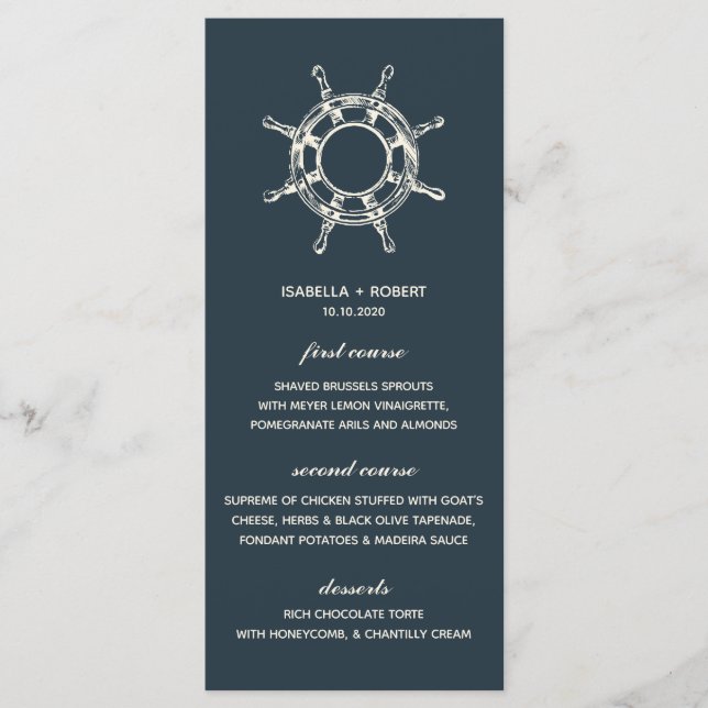 The Blue Ship's Wheel | Nautical Wedding Menu (Front)
