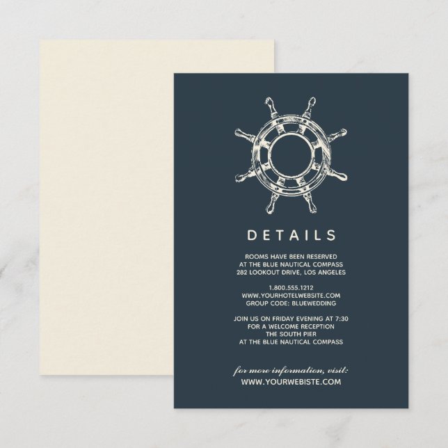 The Blue  Ship's wheel | Wedding Guest Details Invitation (Front/Back)