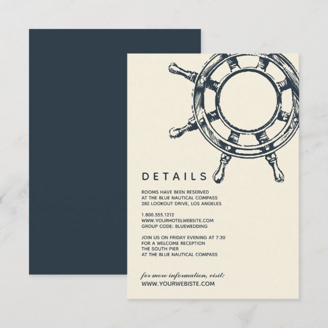 The Blue  Ship's wheel | Wedding Guest Details Invitation (Front/Back)