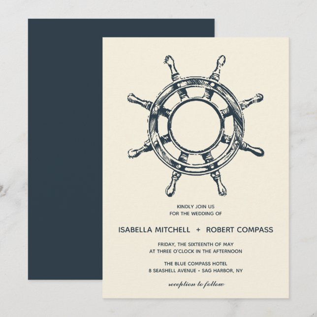 The Blue Ship's wheel | Wedding Invitation (Front/Back)