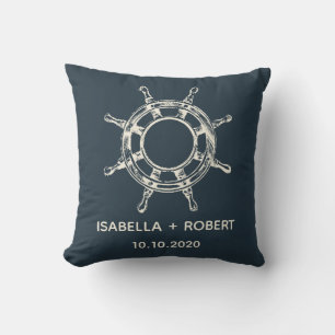 The Blue Ship's wheel   Wedding Keepsake Cushion