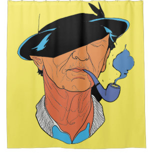 The Blue Smoke Sailor: Minimalist Portrait Shower Curtain