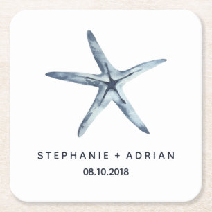 The Blue Starfish Customised Wedding Square Paper Coaster