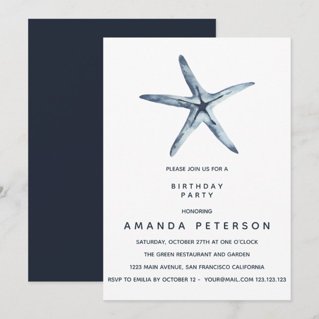 The Blue Starfish Nautical Birthday, Invitation (Front/Back)