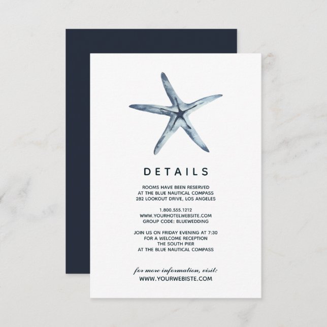 The Blue Starfish | Wedding Guest Details Invitation (Front/Back)