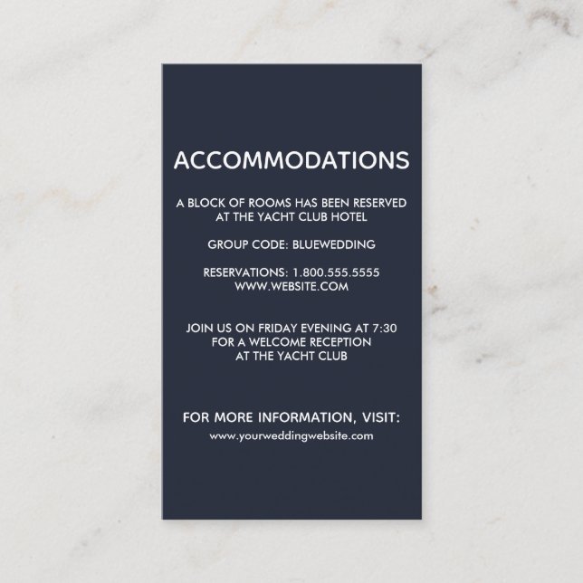 The blue Starfish | Wedding Hotel Accommodation Enclosure Card (Front)