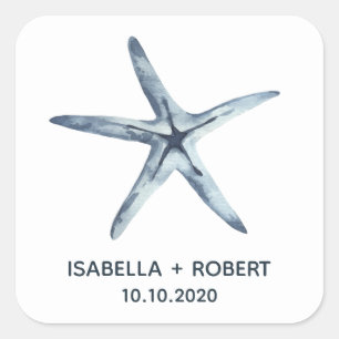 The Blue Starfish   Wedding Monogram Square Sticker