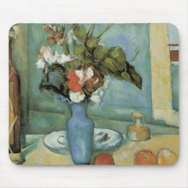 The Blue Vase (Flowers and Fruit) by Paul Cezanne Mouse Mat (Front)