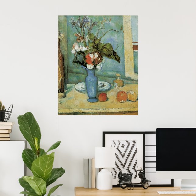 The Blue Vase (Flowers and Fruit) by Paul Cezanne Poster (Home Office)
