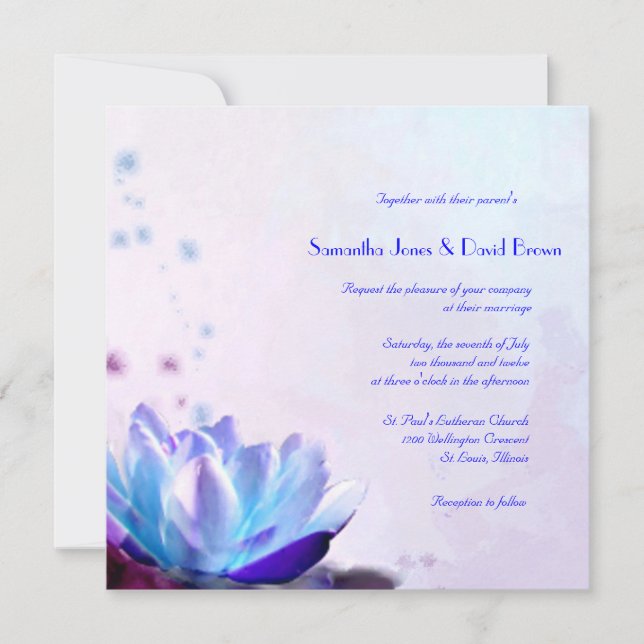 The Blue Water Lily Wedding Invitation (Front)