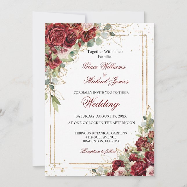 The Blushing Bride Red Rose Wedding Invitation (Front)
