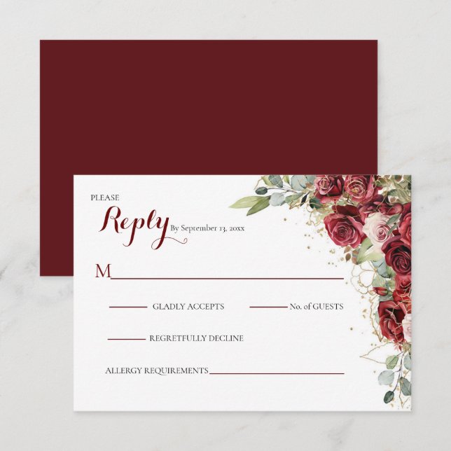 The Blushing Bride Red Rose Wedding RSVP Card (Front/Back)