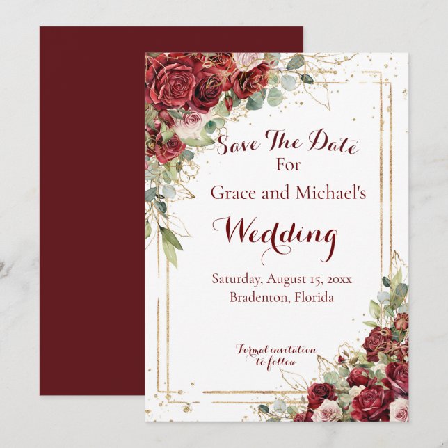 The Blushing Bride Red Rose Wedding Save The Date (Front/Back)
