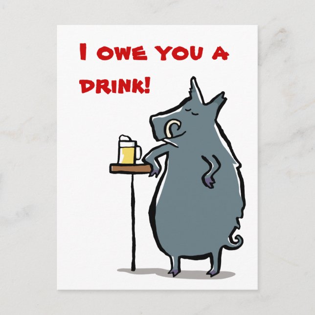 the boar has a beer at the bar - customisable postcard (Front)