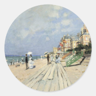 The Boardwalk at Trouville by Claude Monet Classic Round Sticker