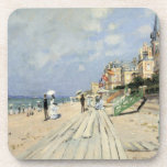 The Boardwalk at Trouville by Claude Monet Coaster<br><div class="desc">The Boardwalk at Trouville (1870) by Claude Monet is a vintage impressionist fine art painting featuring a beach at a seaside resort in Normandy, France on a beautiful sunny day. About the artist: Claude Monet (1840-1926) was a founder of the French impressionist painting movement with most of his paintings being...</div>