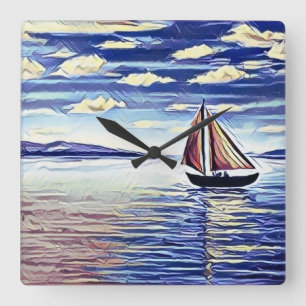 The Boat Moves Away From The Shore Square Wall Clock