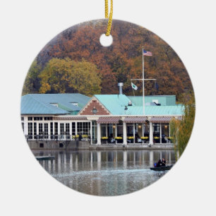 The Boathouse in the Park, Fall Photo Ceramic Tree Decoration