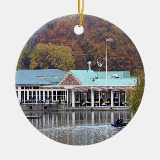 The Boathouse in the Park, Fall Photo Ceramic Tree Decoration (Front)
