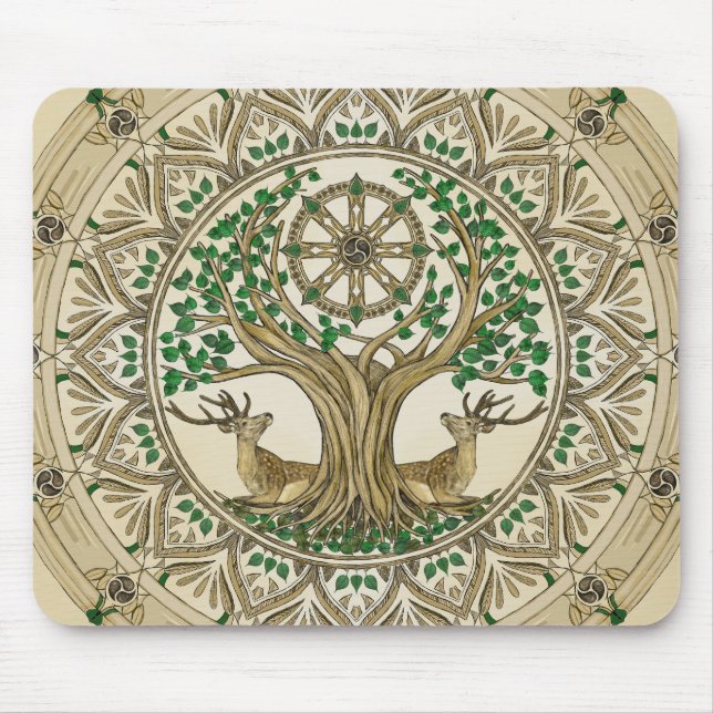 The Bodhi tree Dharma Wheel Mouse Mat (Front)