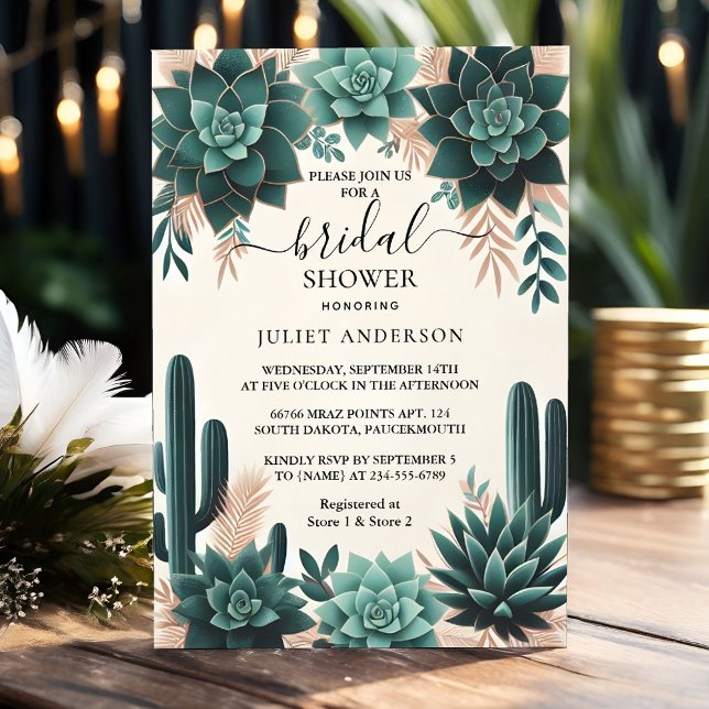 The Boho Leaf Desert Cacti Succulent Bridal Shower Invitation (Creator Uploaded)
