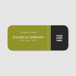 The Bold Contrast of Olive Dark Green & Black LOGO Name Tag