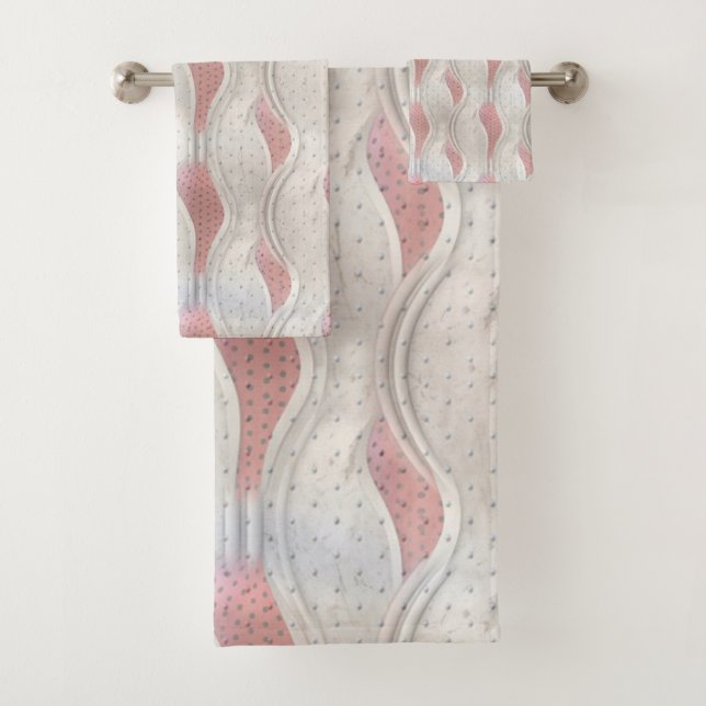 The Bold Metallic 3D Red Grey Texture Look Bath To Bath Towel Set (Insitu)