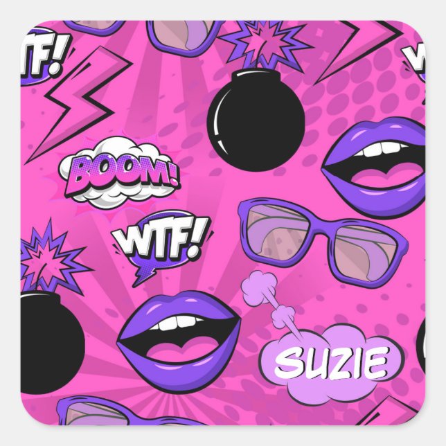 The Bomb Retro Lips Hot Pink ID553 Square Sticker (Front)