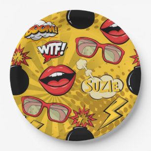 The Bomb Retro Lips Red/Gold ID553 Paper Plate