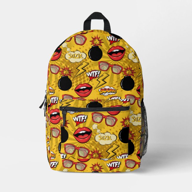 The Bomb Retro Lips Red/Gold ID553 Printed Backpack (Front)