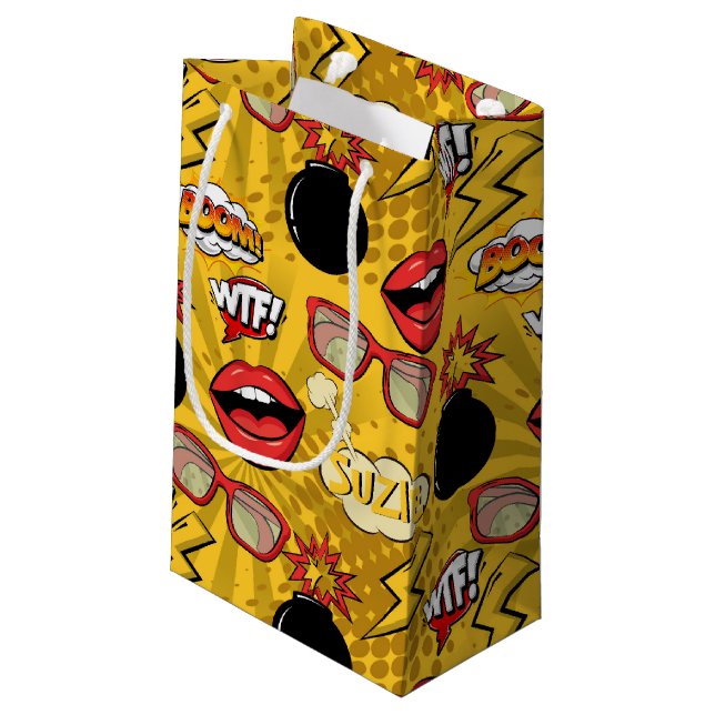 The Bomb Retro Lips Red/Gold ID553 Small Gift Bag (Back Angled)