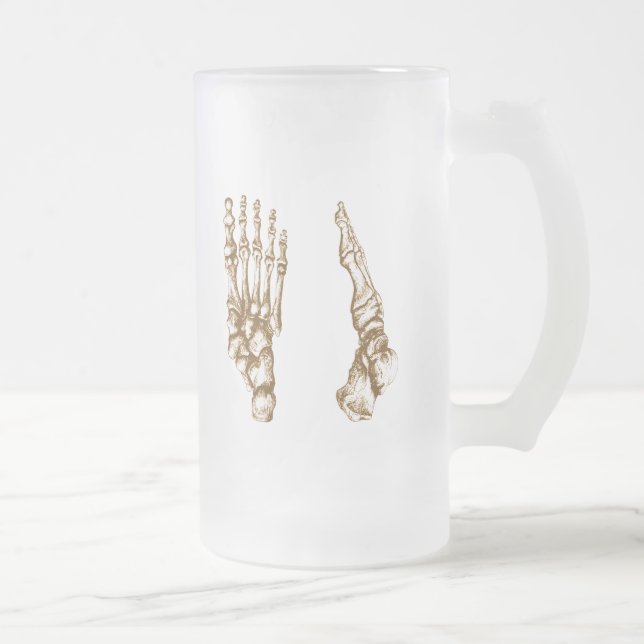 The bones of the human foot frosted glass beer mug (Right)