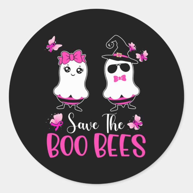 The Boo Bees Fun Breast Cancer Awareness Halloween Classic Round Sticker (Front)