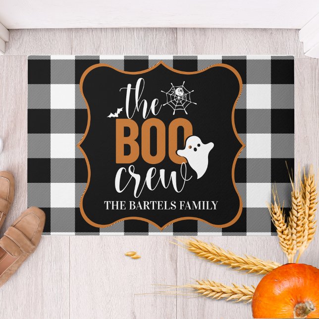 The Boo Crew Black and Orange Custom Halloween Doormat (The Boo Crew Black and Orange Custom Halloween Doormat - Just add your name or special text!)