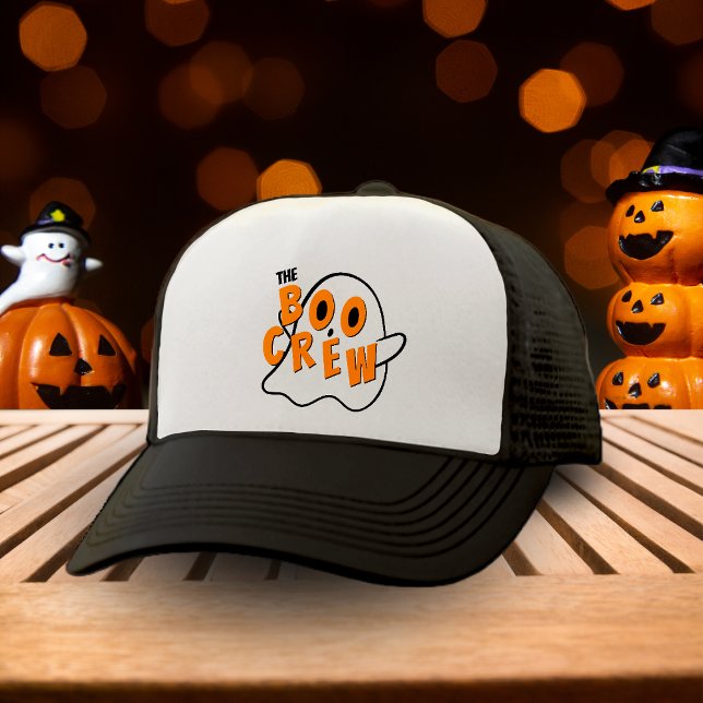 The Boo Crew Ghost Family Halloween White & Black Trucker Hat (The Boo Crew Ghost Family Halloween White & Black Trucker Hat)