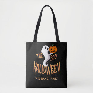 The Boo Crew Halloween Black Orange - Family Name  Tote Bag