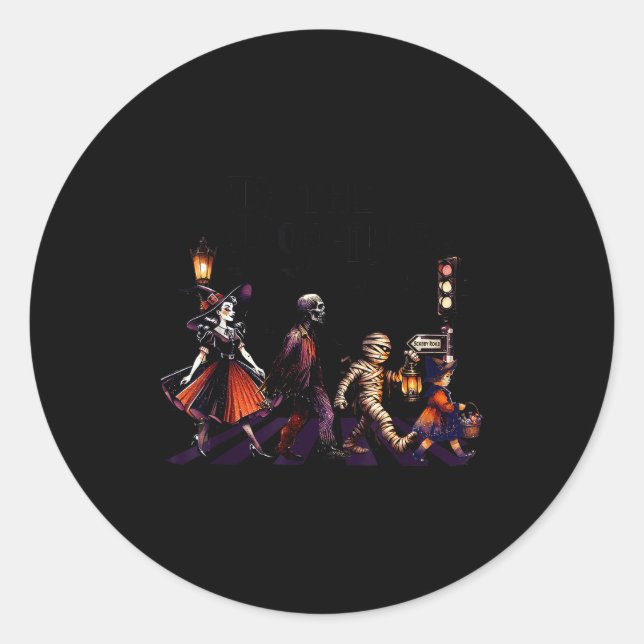 The Boo-tles Halloween Witch Rock Mummy Walking St Classic Round Sticker (Front)