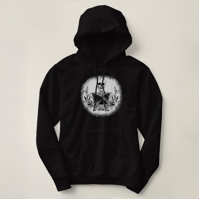 The Book Bookworm Reader Skeleton Reading Book T-S Hoodie (Design Front)