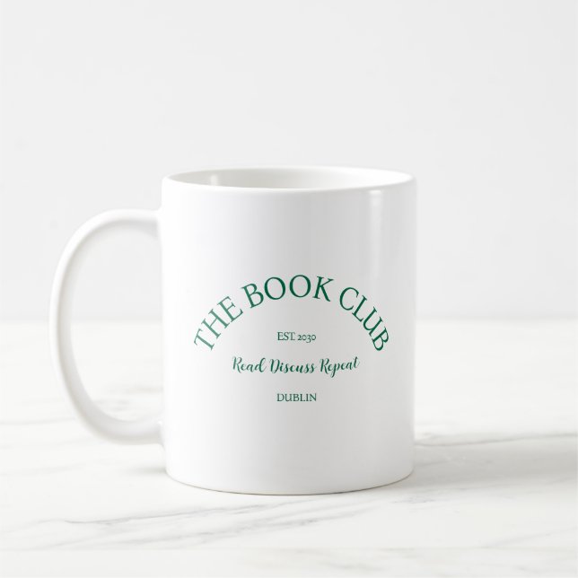 The Book Club Green Crest Read Discuss Repeat  Coffee Mug (Left)