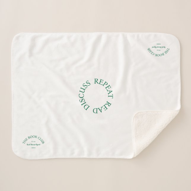 The Book Club Green Crest Read Discuss Repeat  Sherpa Blanket (Front (Horizontal))