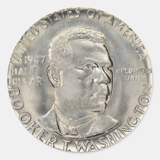 The Booker T. Washington Memorial Half Dollar Classic Round Sticker (Front)
