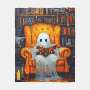 The Bookish Ghost Cosy Halloween Library Scene Fleece Blanket