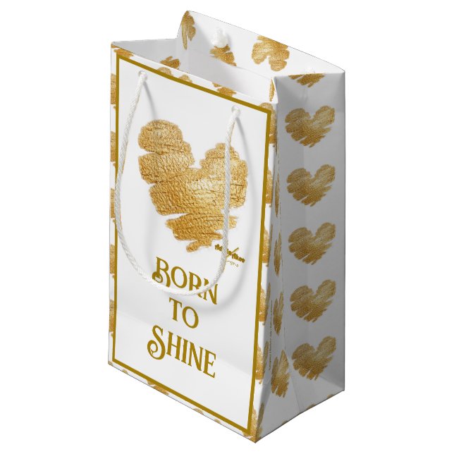The Born to Shine White and Gold Small Gift Bag (Front Angled)