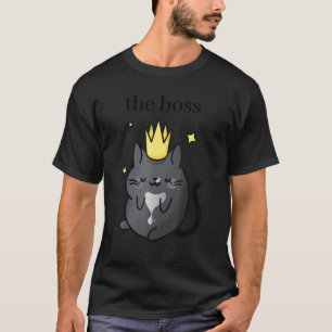 The Boss   Black Tuxedo Cat with Crown  Cozy Cat   T-Shirt