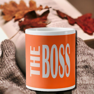 THE BOSS -  bold text - neon  orange Large Coffee Mug