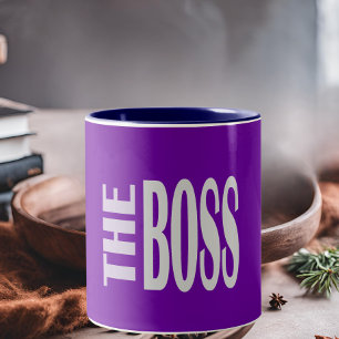 THE BOSS - bold text - purple Two-Tone Coffee Mug