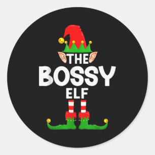 The Bossy Elf Family Christmas Pajama Party  Classic Round Sticker