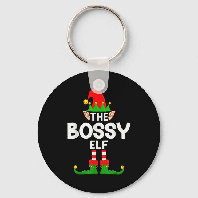 The Bossy Elf Family Christmas Pajama Party  Key Ring (Front)