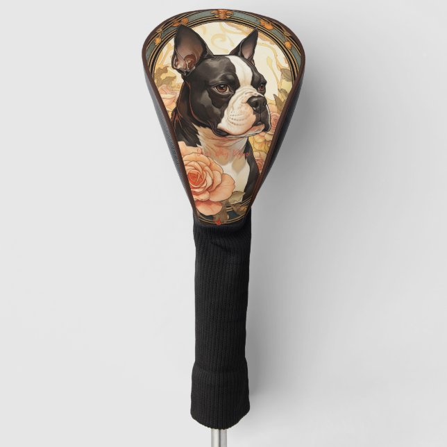 The Boston Terrier Dog 001 - Natalia Mucha Golf Head Cover (Front)